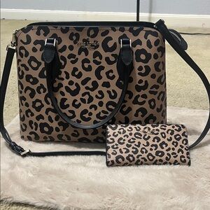 Kate Spade Black and Brown Leopard Satchel and Wallet
